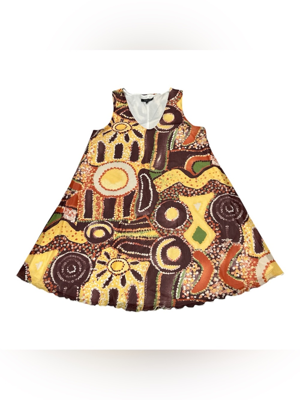L'Bisse A-line swing dress Earthy Abstract print multicolored graphic pattern XL